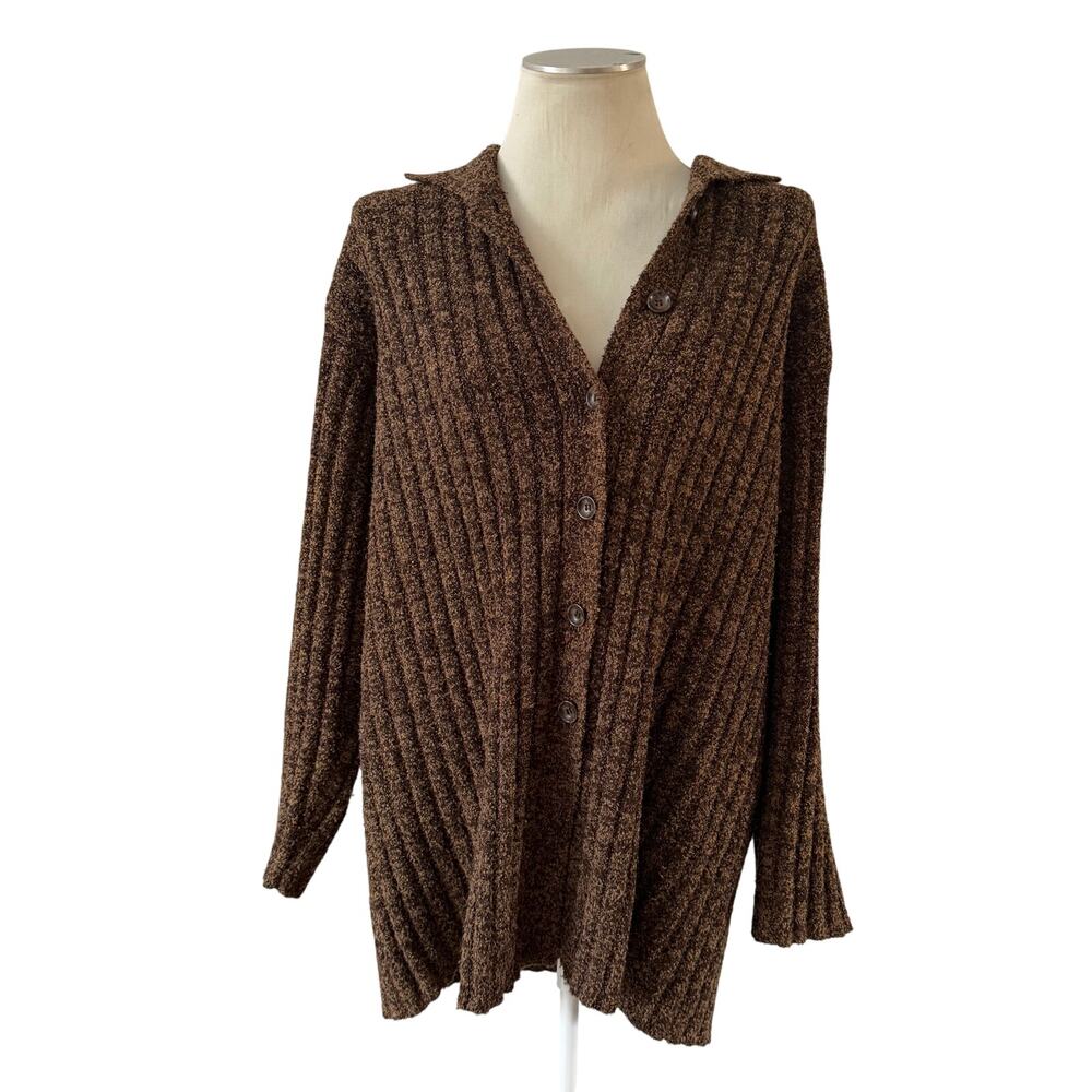 Vtg Y2K 2000s Brown Button Thick Knit Cardigan Plus Size 1X Forest Fairy Grunge